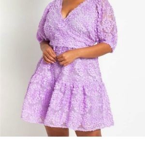 ELOQUII Sheer Floral Wrap Mini Dress